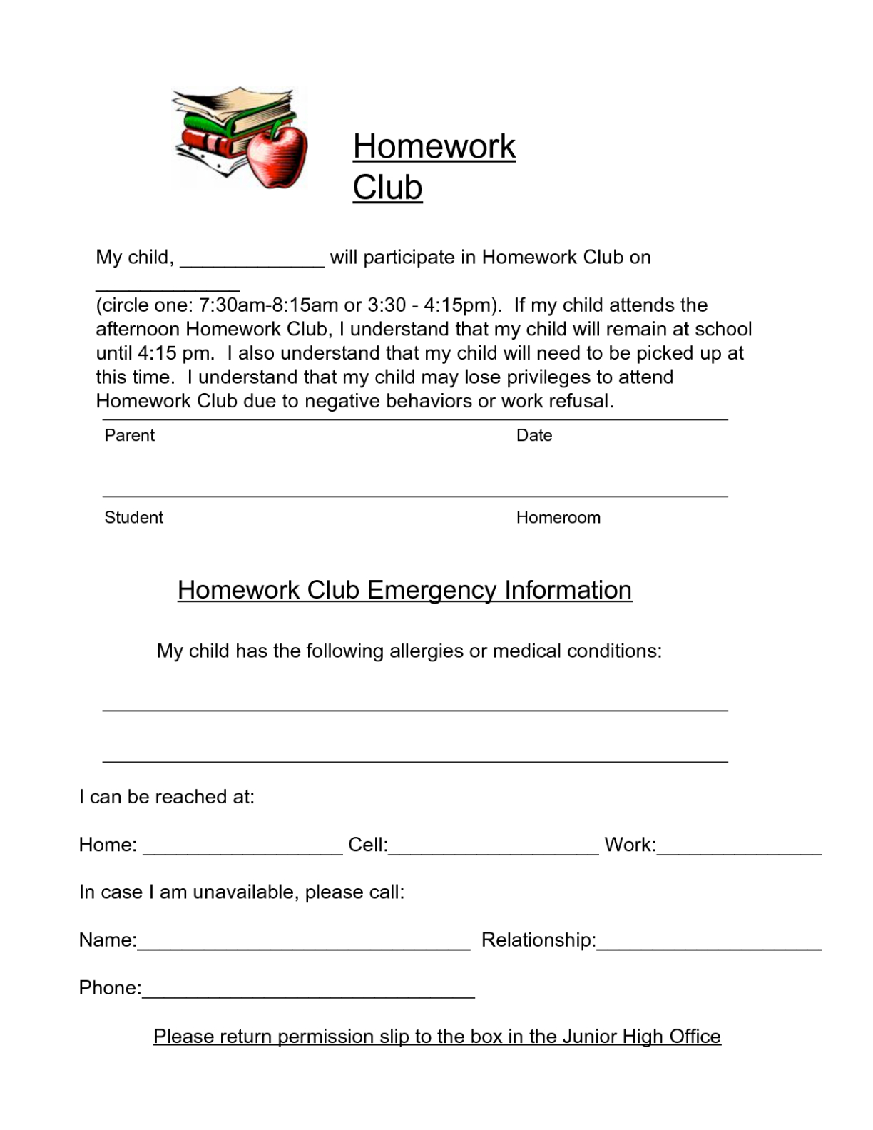Blank Art Club Permission Slip Template Doc