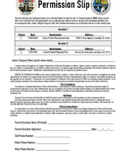 Blank Athletic Permission Slip Template Doc