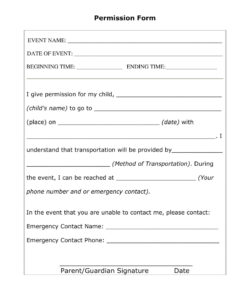 Blank Athletic Permission Slip Template Doc Sample