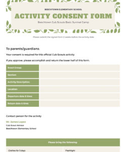 Blank Choir Permission Slip Template Excel Sample