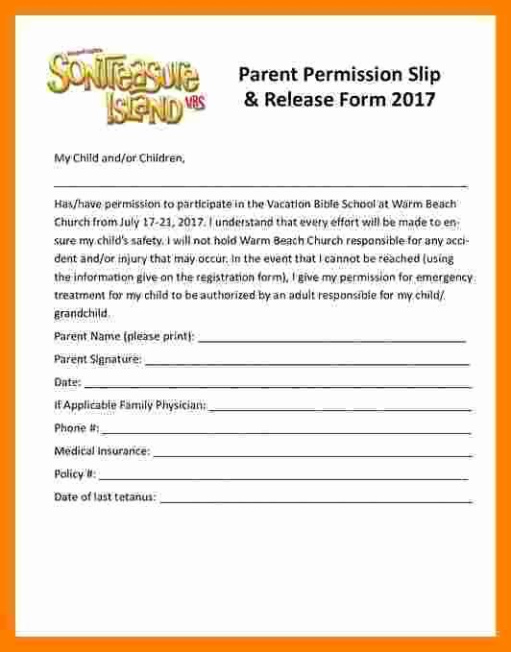 Blank Church Youth Permission Slip Template Word Sample