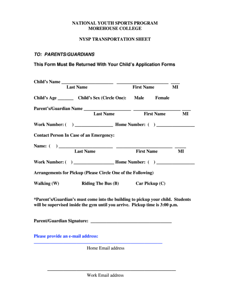 Blank Church Youth Permission Slip Template Word Sample