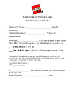 Blank Elementary School Club Permission Slip Template Excel Sample