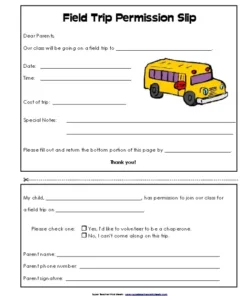 Blank Generic Field Trip Permission Slip Template Doc Sample