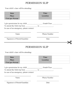 Blank Generic Field Trip Permission Slip Template Excel