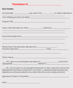 Blank Kindergarten Field Trip Permission Slip Template Doc