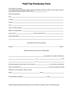 Blank Overnight Field Trip Permission Slip Template Doc Sample