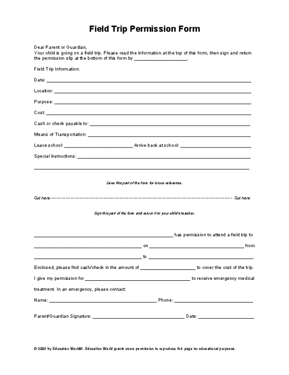 Blank Overnight Field Trip Permission Slip Template Doc Sample