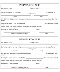 Blank Teacher Permission Slip Template Excel