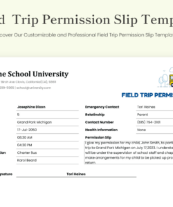 Blank Walking Field Trip Permission Slip Template