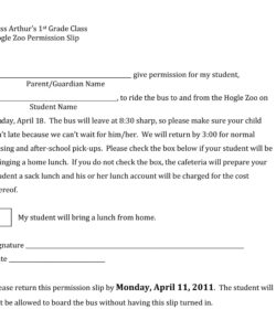 Blank Zoo Field Trip Permission Slip Template Excel