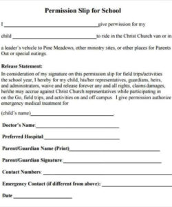 Carnival Permission Slip Template Excel Sample