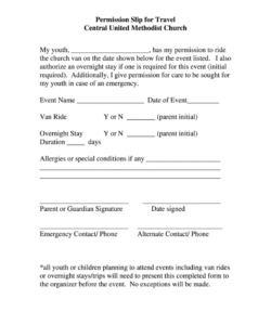 Custom Church Youth Permission Slip Template  Sample