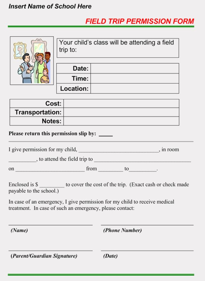 Custom Generic Field Trip Permission Slip Template Doc Sample