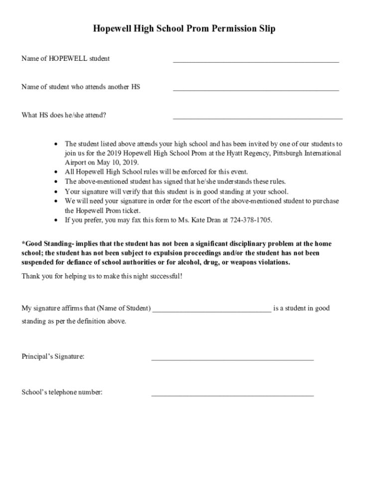 Custom Prom Permission Slip Template Doc Sample
