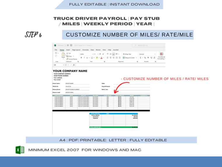 Editable Driver Salary Slip Template Excel Sample