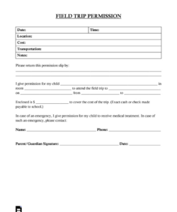 Editable Kindergarten Field Trip Permission Slip Template Pdf