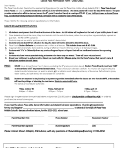 Editable School Dance Permission Slip Template Doc