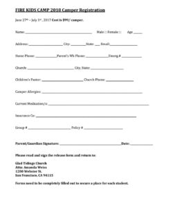 Editable Summer Camp Permission Slip Template  Sample