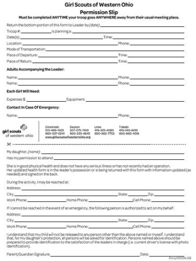 Editable Volunteer Permission Slip Template