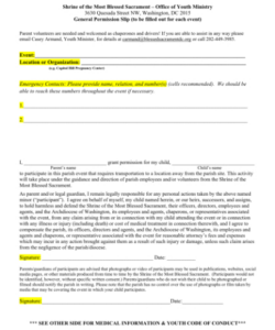 Editable Youth Group Permission Slip Template Word