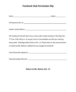 Free  Art Club Permission Slip Template Excel