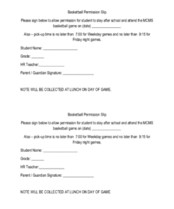 Free  Basketball Permission Slip Template Pdf