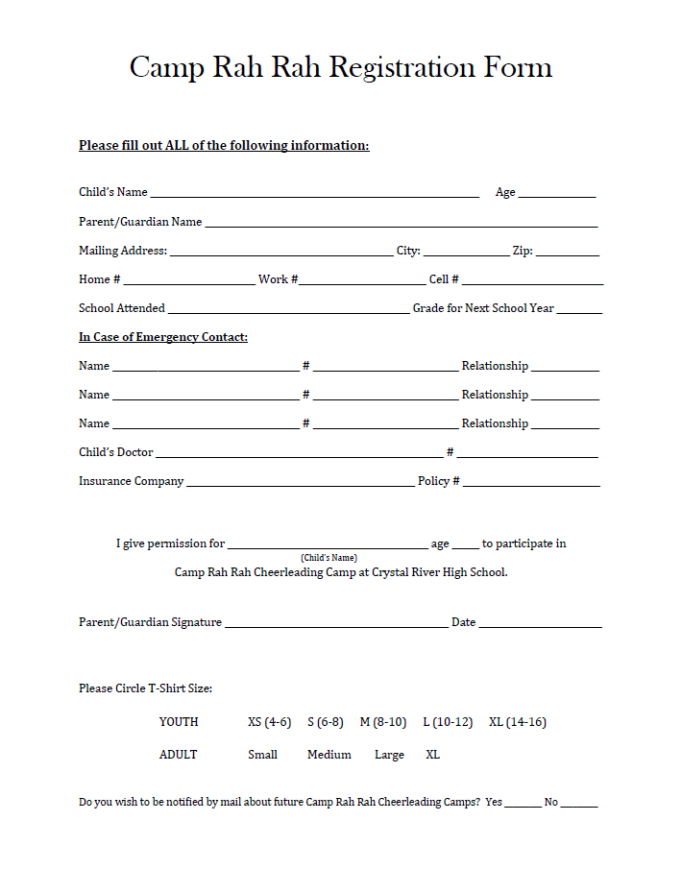 Free Blank Cheerleading Permission Slip Template Excel