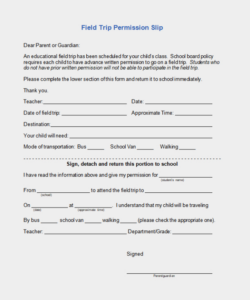 Free Blank Generic Field Trip Permission Slip Template Excel Sample