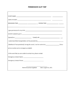 Free Blank Sleepover Permission Slip Template Doc
