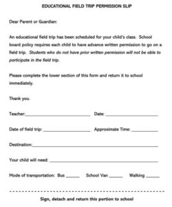 Free Blank Walking Field Trip Permission Slip Template Doc Sample
