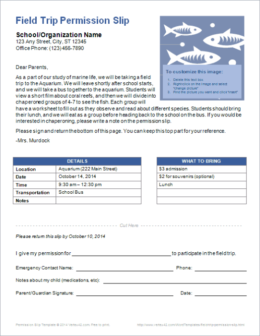 Free  Choir Permission Slip Template Doc Sample