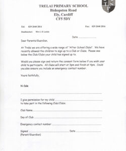 Free Custom After School Club Permission Slip Template Excel Sample