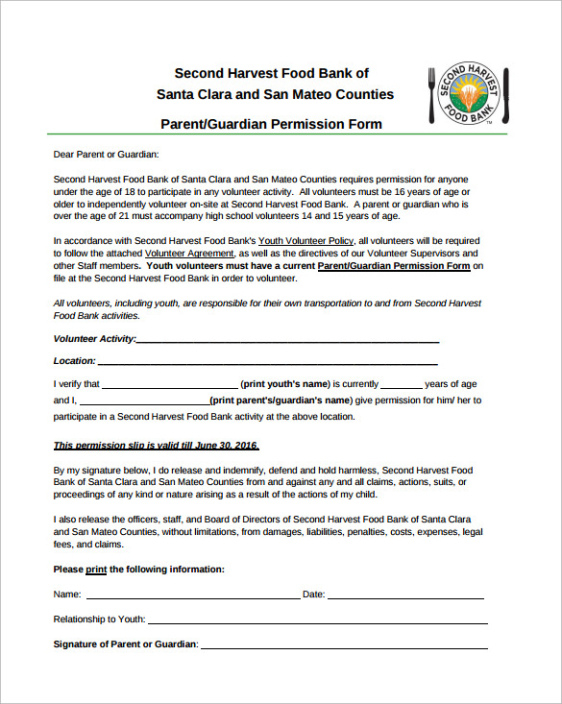 Free Custom Food Permission Slip Template Doc Sample