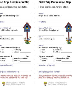 Free Custom Kindergarten Field Trip Permission Slip Template Excel