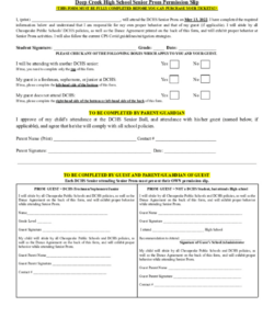 Free Custom Prom Permission Slip Template Word Sample
