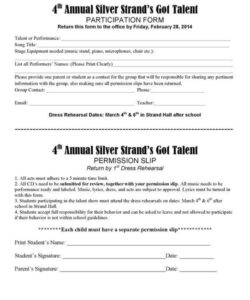 Free Custom Talent Show Permission Slip Template Pdf