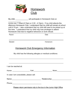 Free Custom Tutoring Permission Slip Template Excel