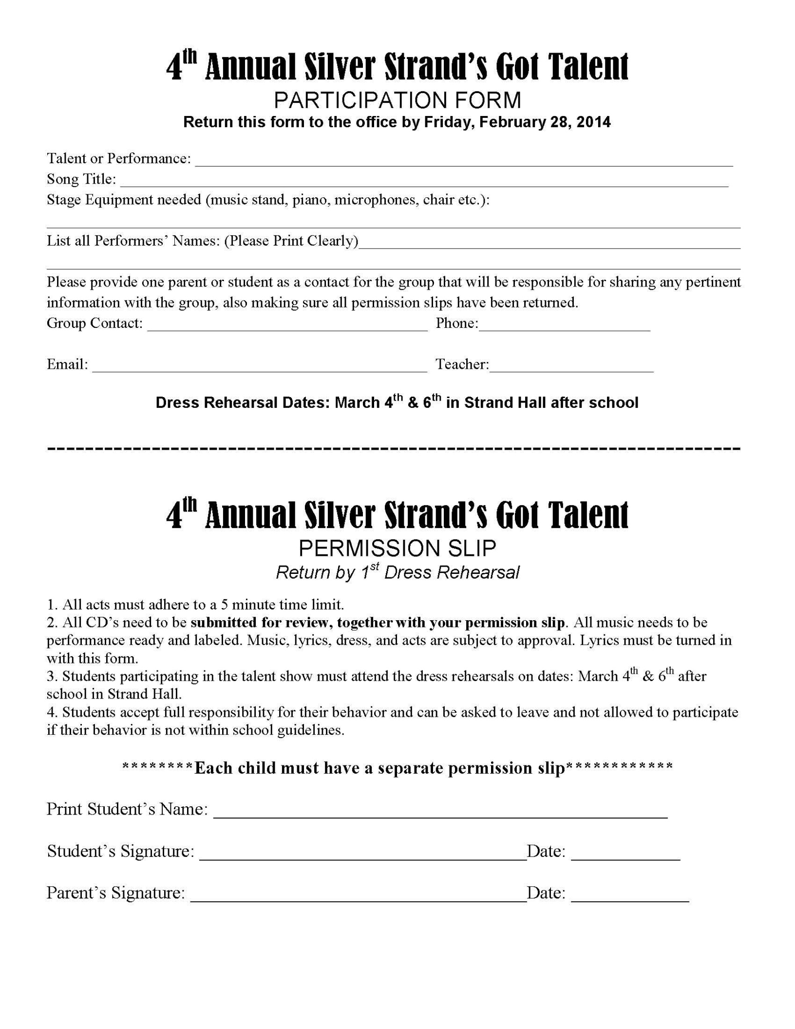 Free Custom Youth Camp Permission Slip Template Doc Sample