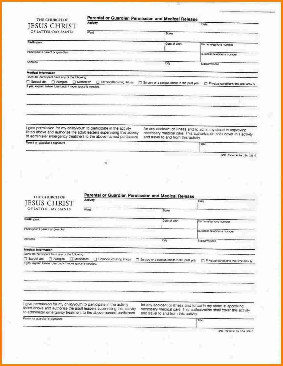 Free Custom Youth Camp Permission Slip Template Doc