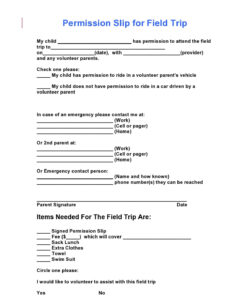 Free Editable Kindergarten Field Trip Permission Slip Template  Sample