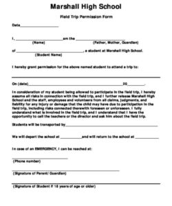 Free Editable Overnight Field Trip Permission Slip Template Doc Sample