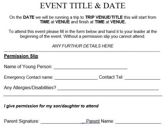 Free Editable Summer Camp Permission Slip Template Excel Sample