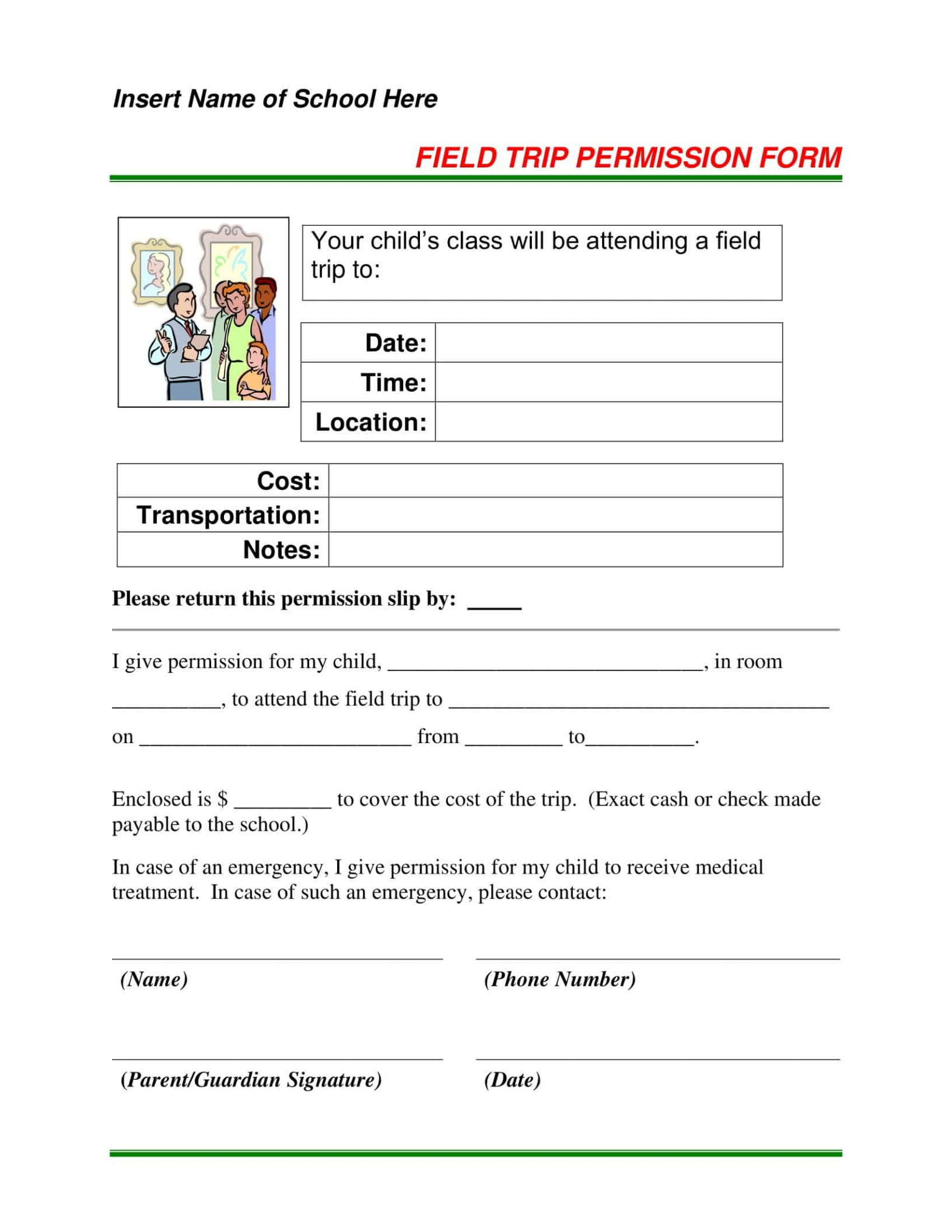 Free Printable Book Club Permission Slip Template Pdf