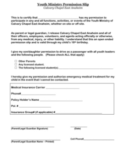 Free Printable Youth Group Permission Slip Template
