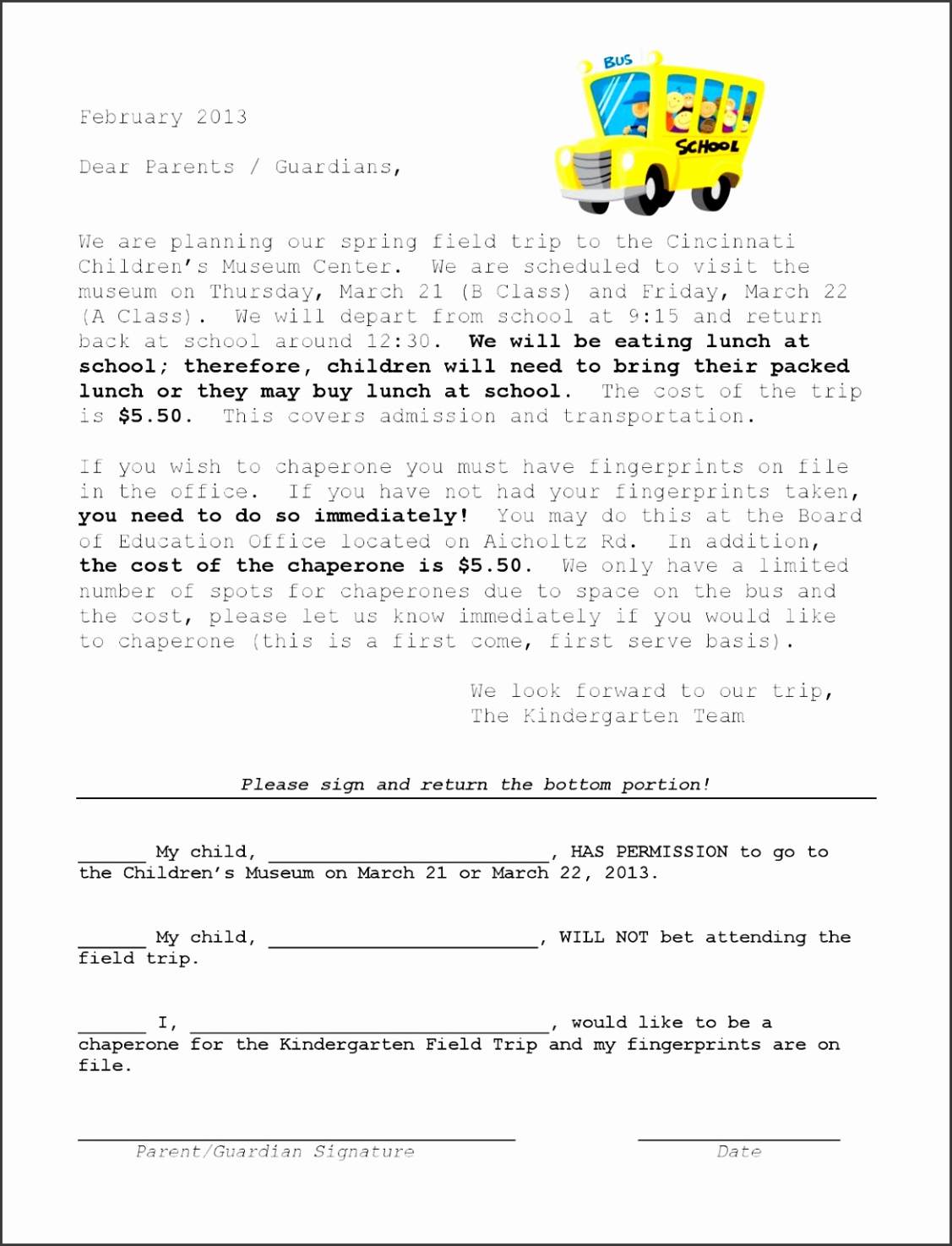 Free  Walking Field Trip Permission Slip Template  Sample