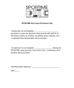 Free  Youth Camp Permission Slip Template Excel