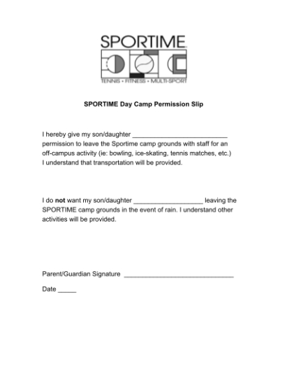 Free  Youth Camp Permission Slip Template Excel