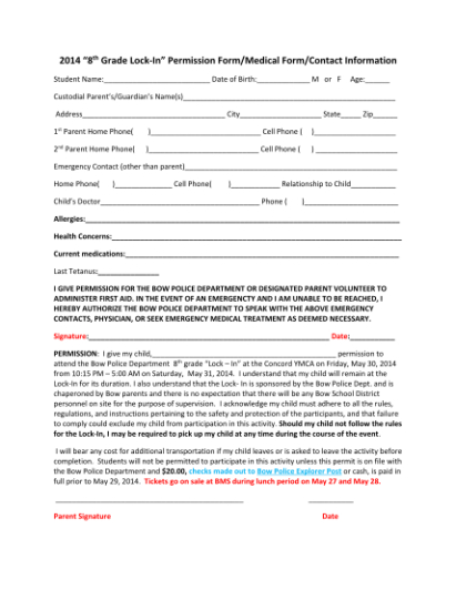 Free  Youth Group Permission Slip Template Word