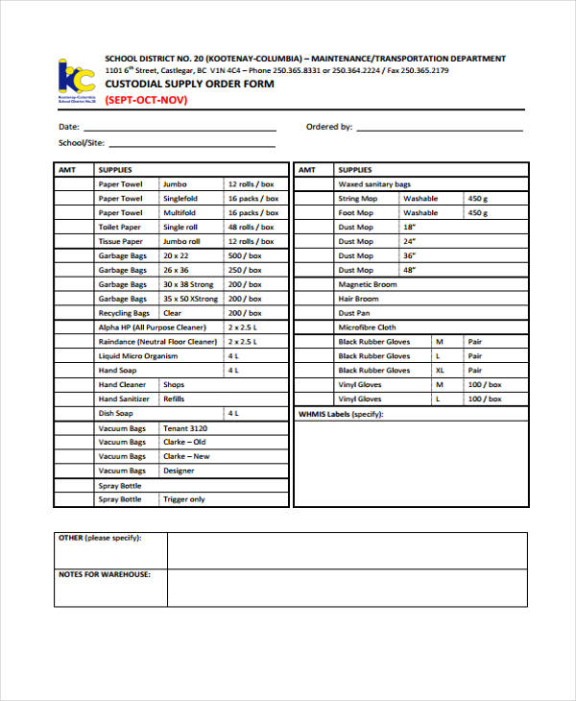 Printable Inventory Custodian Slip Template Word
